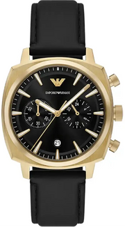 Emporio Armani Ruggero Chronograph Black Dial Black Leather Strap Watch for Men - AR11690
