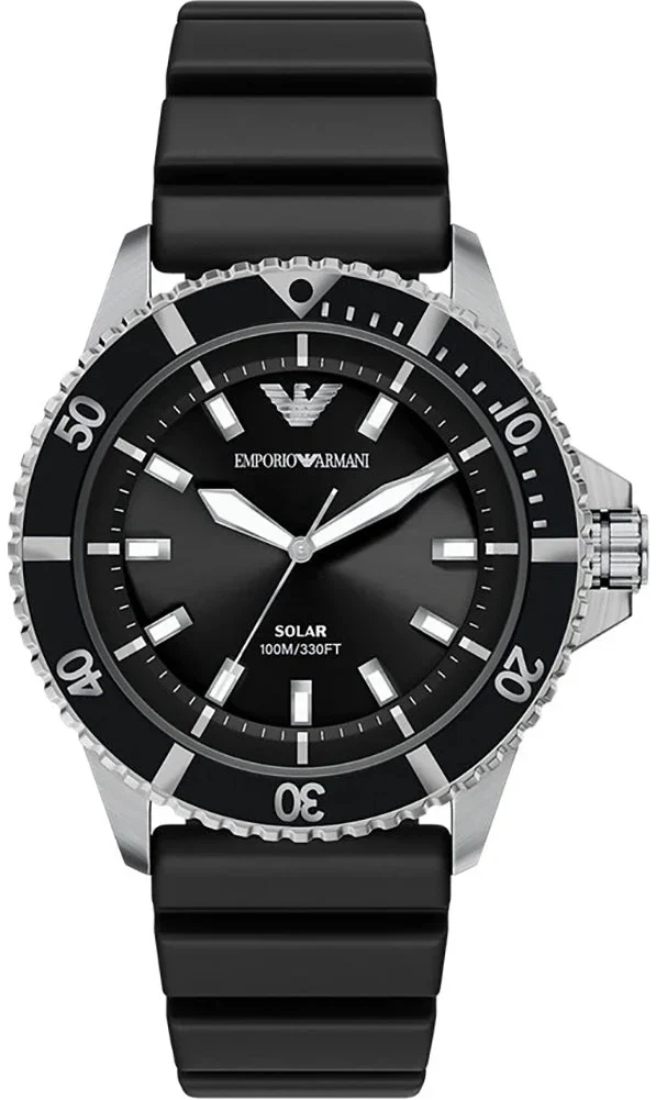 Emporio Armani World Explorer Solar Black Dial Black Silicone Strap Watch for Men - AR11788