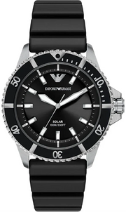 Emporio Armani World Explorer Solar Black Dial Black Silicone Strap Watch for Men - AR11788