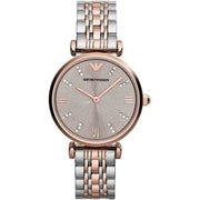 Emporio Armani Gianni T Bar Grey Dial Two Tone Steel Strap Watch For Women - AR1841