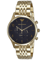 Emporio Armani Classic Chronograph Black Dial Gold Steel Strap Watch For Men - AR1893