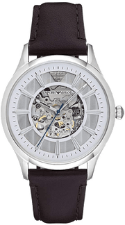 Emporio Armani Meccanico White Dial Brown Leather Strap Watch For Men - AR1946