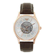 Emporio Armani Epoca White Skeletal Dial Black Leather Strap Watch For Men - AR2073