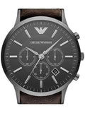 Emporio Armani Sportivo Chronograph Black Dial Brown Leather Strap Watch For Men - AR2462