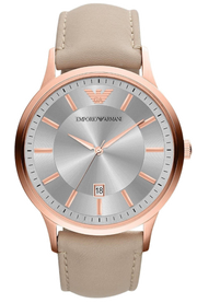 Emporio Armani Classic Quartz Silver Dial Beige Leather Strap Watch For Men - AR2464