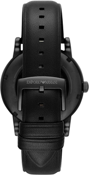 Emporio Armani Meccanico Automatic Skeleton Dial Black Leather Strap Watch For Men - AR60008