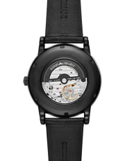Emporio Armani Meccanico Automatic Skeleton Dial Black Leather Strap Watch For Men - AR60008