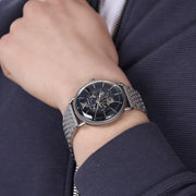 Emporio Armani Aviator Skeleton Blue Dial Silver Mesh Bracelet Watch For Men - AR60024