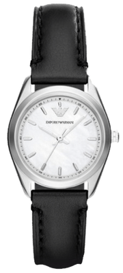 Emporio Armani Analog White Dial Black Leather Strap Watch For Women - AR6026