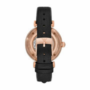 Emporio Armani Meccanico Gianni T Bar Mother of Pearl White Dial Black Leather Strap Watch For Women - AR60047
