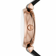 Emporio Armani Meccanico Gianni T Bar Mother of Pearl White Dial Black Leather Strap Watch For Women - AR60047