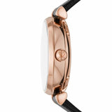 Emporio Armani Meccanico Gianni T Bar Mother of Pearl White Dial Black Leather Strap Watch For Women - AR60047