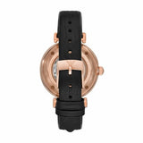 Emporio Armani Meccanico Gianni T Bar Mother of Pearl White Dial Black Leather Strap Watch For Women - AR60047