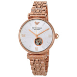 Emporio Armani Meccanico Gianni T-Bar Silver Dial Rose Gold Steel Strap Watch For Women - AR60023