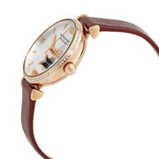 Emporio Armani Meccanico Automatic Silver Dial Red Leather Strap Watch For Women - AR60044