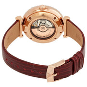 Emporio Armani Meccanico Automatic Silver Dial Red Leather Strap Watch For Women - AR60044