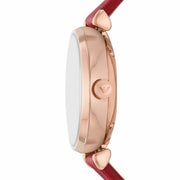 Emporio Armani Meccanico Gianni T-Bar Mother of Pearl White Dial Red Leather Strap Watch For Women - AR60048