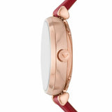 Emporio Armani Meccanico Gianni T-Bar Mother of Pearl White Dial Red Leather Strap Watch For Women - AR60048