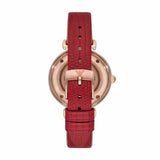 Emporio Armani Meccanico Gianni T-Bar Mother of Pearl White Dial Red Leather Strap Watch For Women - AR60048