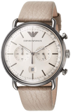 Emporio Armani Aviator Chronograph Grey Dial Beige Leather Strap Watch For Men - AR11107