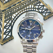 Emporio Armani Renato Chronograph Blue Dial Silver Steel Strap Watch For Men - AR11528