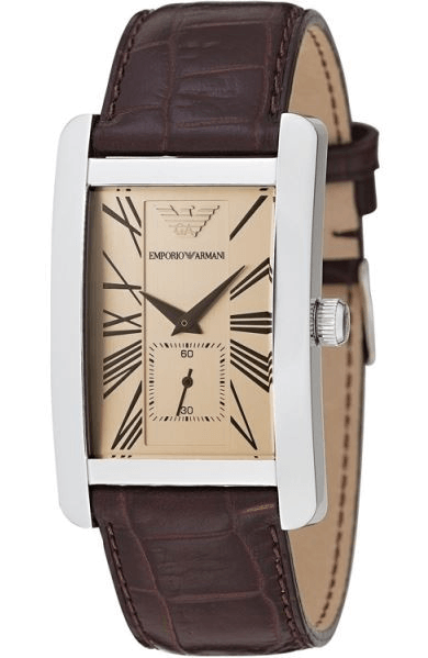 Emporio Armani Classic Beige Dial Brown Leather Strap Watch For Women - AR0155