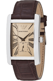 Emporio Armani Classic Beige Dial Brown Leather Strap Watch For Women - AR0155