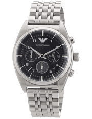 Emporio Armani Franco Black Dial Silver Steel Strap Watch For Men - AR0373