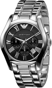 Emporio Armani Valente Chronograph Black Dial Silver Stainless Steel Watch For Men - AR0673