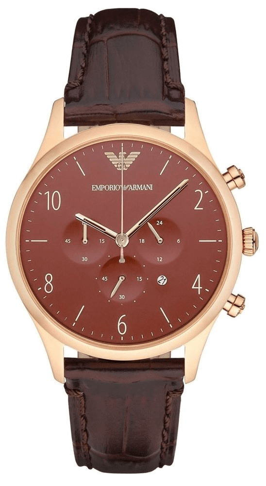 Emporio Armani Classic Chronograph Burgundy Dial Brown Leather Strap Watch For Men - AR1890