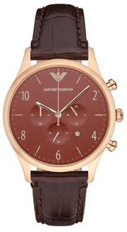 Emporio Armani Classic Chronograph Burgundy Dial Brown Leather Strap Watch For Men - AR1890