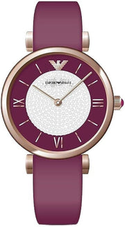 Emporio Armani Gianni T Bar Crystals Purple Dial Purple Leather Strap Watch for Women - AR11487