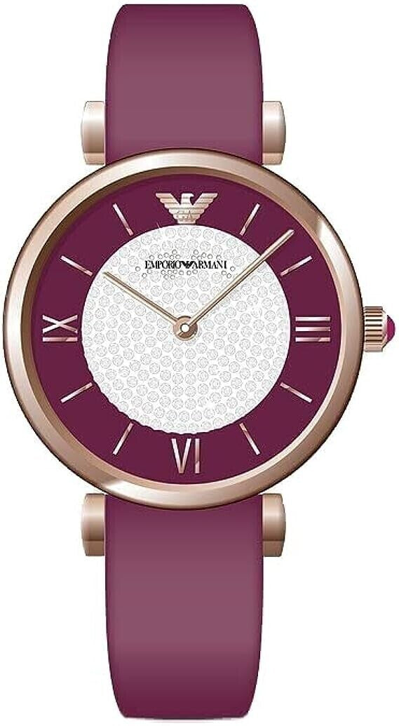 Emporio Armani Gianni T Bar Crystals Purple Dial Purple Leather Strap Watch for Women - AR11487