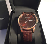 Emporio Armani Luigi Classic Brown Dial Brown Leather Strap Watch For Men - AR2503