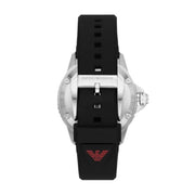 Emporio Armani Sea Explorer Meccanico Automatic Red Dial Black Silicon Strap Watch For Men - AR60070