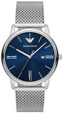Emporio Armani Minimalist Quartz Blue Dial Silver Mesh Strap Watch For Men - AR11571