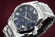 Emporio Armani Classic Blue Dial Silver Steel Strap Watch For Men - AR1635