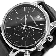 Emporio Armani Luigi Chronograph Black Dial Black Leather Watch For Men - AR1828