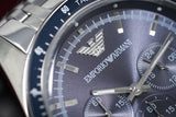 Emporio Armani Sportivo Chronograph Blue Dial Silver Steel Strap Watch For Men - AR6072