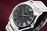 Emporio Armani Valente Quartz Black Dial Silver Steel Strap Watch For Men - AR11086