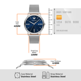 Emporio Armani Minimalist Quartz Blue Dial Silver Mesh Strap Watch For Men - AR11571