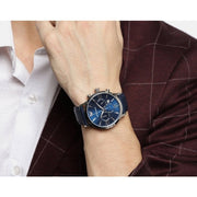 Emporio Armani Giovanni T Bar Chronograph Quartz Blue Dial Blue Leather Strap Watch For Men - AR11226