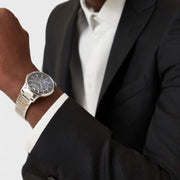 Emporio Armani Renato Automatic Blue Dial Silver Steel Strap Watch For Men - AR60037