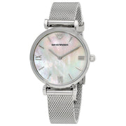 Emporio Armani Gianni T Bar Mother of Pearl Dial Silver Steel Strap Watch For Women - AR1955