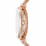 Emporio Armani Meccanico Gianni T-Bar Silver Dial Rose Gold Steel Strap Watch For Women - AR60023