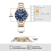 Emporio Armani World Explorer Chronograph Blue Dial Two Tone Steel Strap Watch for Men - AR11740