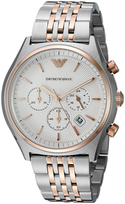 Emporio Armani Zeta Chronograph Quartz White Dial Two Tone Steel Strap Watch For Men - AR1998