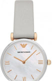 Emporio Armani Gianni T Bar Quartz Mother of Pearl Dial White Leather Strap Watch For Women - AR1965