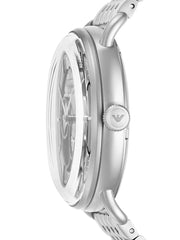 Emporio Armani Aviator Skeleton Blue Dial Silver Mesh Bracelet Watch For Men - AR60024