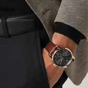 Hugo Boss Navigator Chronograph Grey Dial Brown Leather Strap Watch for Men - 1513494